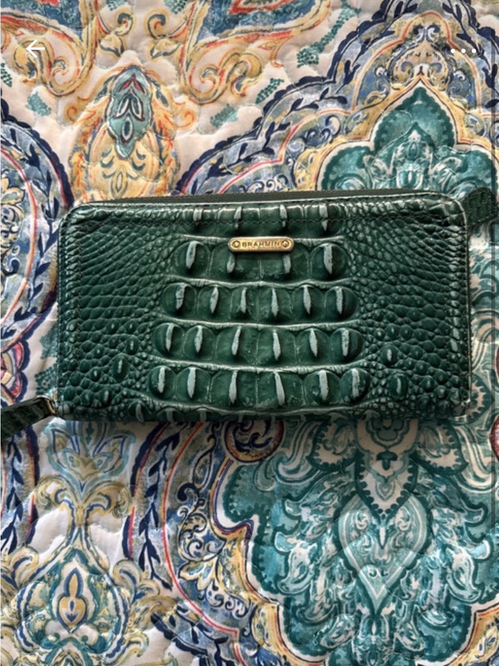 Brahmin Emerald Green Croc-Embossed Zip Wallet